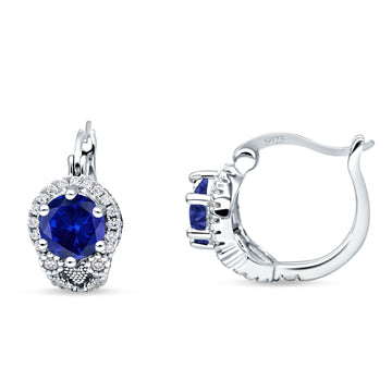 Halo Round Huggie Hoop Earrings Simulated Blue Sapphire 925 Sterling Silver Wholesale